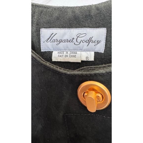 1990s Margaret Godfrey Suede Leather Black Minimalist Dress Size 6 - Picture 14 of 14